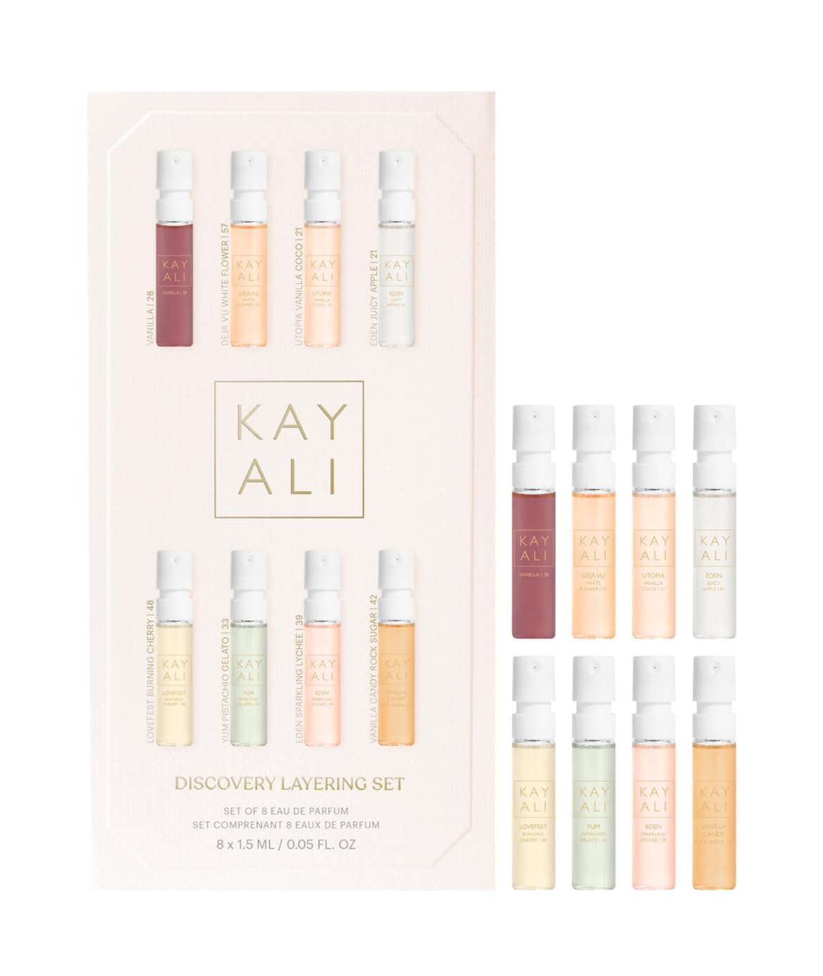 Huda KAYALI Beauty Discovery Perfume Layering Gift Set of 8 Eau De Parfum Samplers (8 x 1.5 mL)