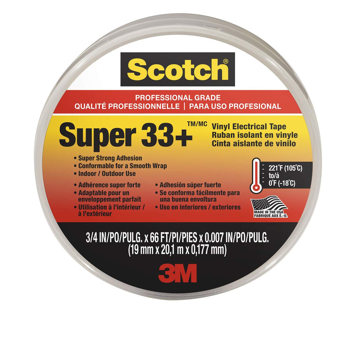 3M Scotch Super 33+ Vinyl Electrical Tape, .75-In x 66-Ft, Pack of 10