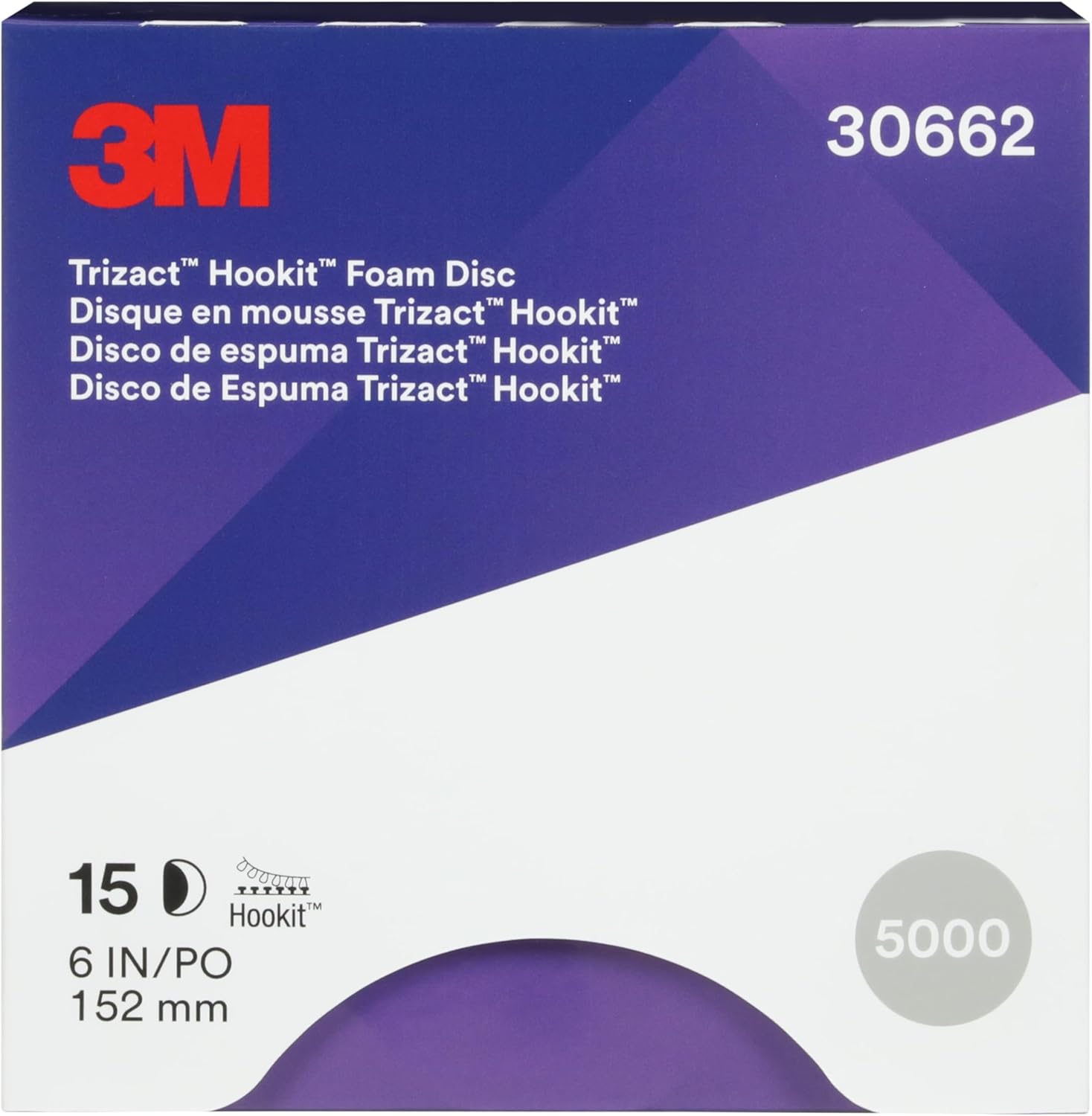 Trizact 3M Trizact Hookit Foam Disc, 30662, 6 in, P5000, 15 discs per carton , Blue