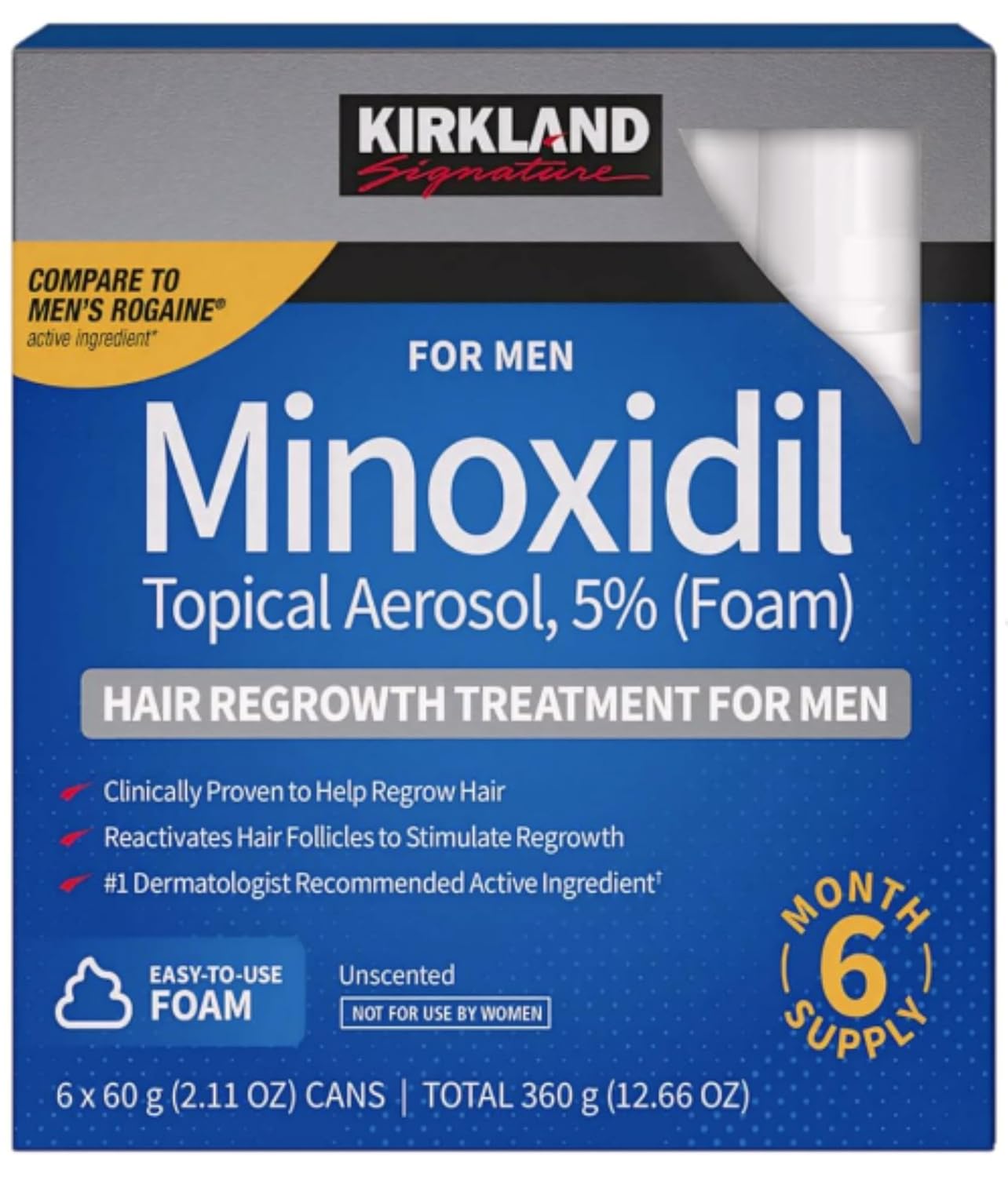 6 Months - KIRKLAND SIGNATURE Mens Minoxidil Topical Aerosol 5% Foam - Hair Regrowth Treatment 6 x 2.11 OUNCE (total 12.66 oz)