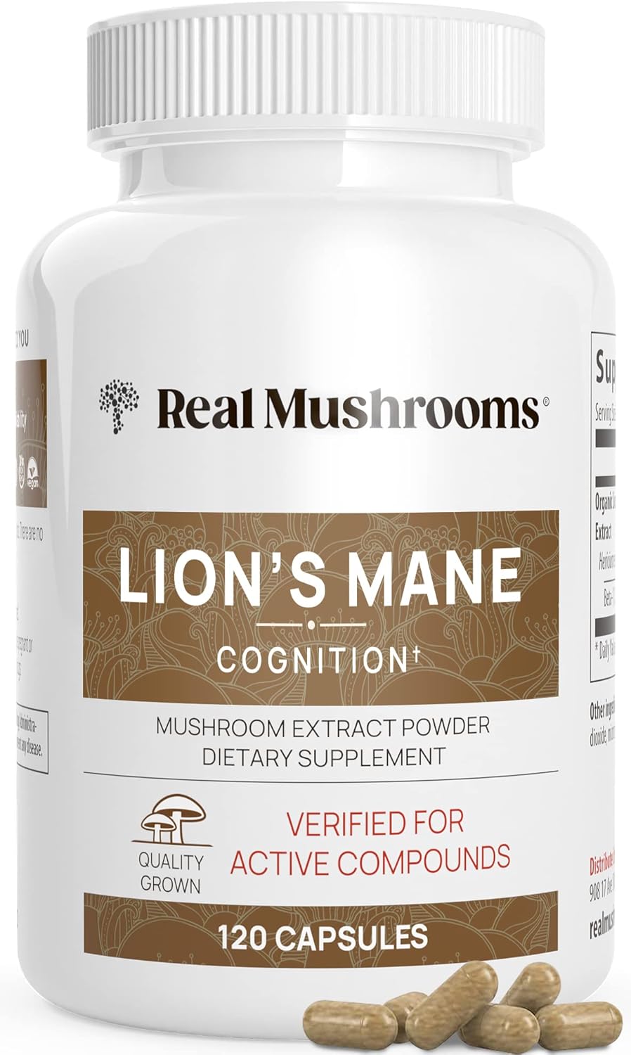Real Mushrooms Lion’s Mane Supplement Capsules - Organic Lions Mane Extract for Overall Wellbeing - Beta Glucan Supplements – Vegan 300 ct Mushroom Extract