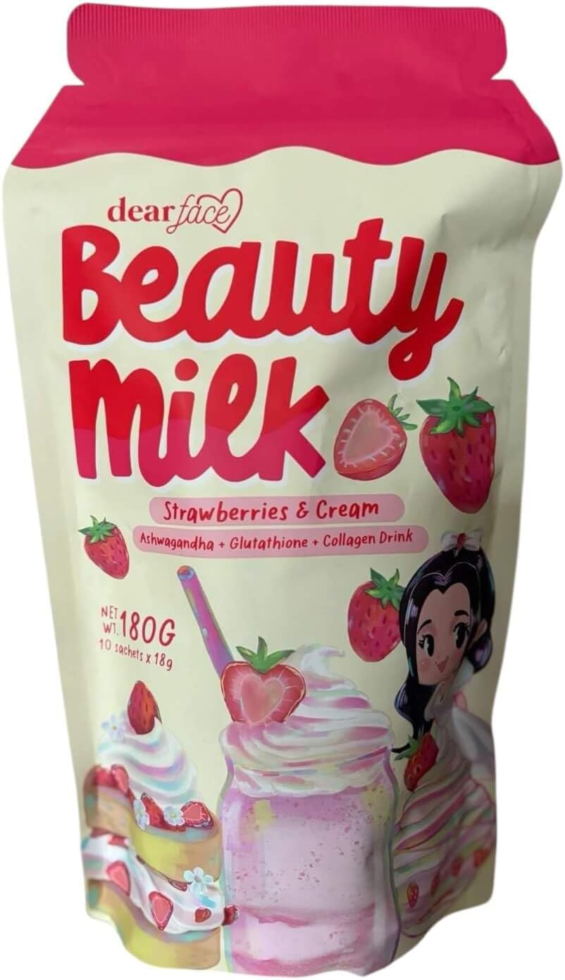 Dear Face Beauty Strawberries and Cream Collagen Drink, 10 Sachets x 18g