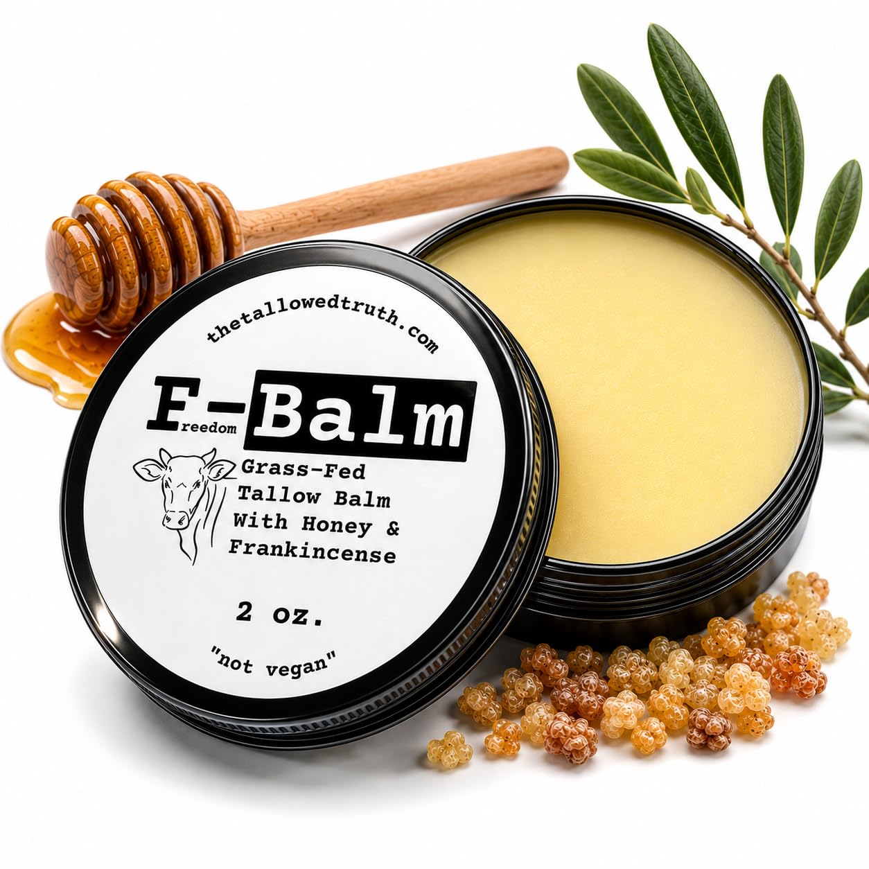 The Tallowed Truth Tallow Balm - Beef Tallow for Skin and Face, Honey Balm - 5 Ingredient Face Moisturizer - Grass-Fed, Made in Canada, Frankincense & Honey, 2 oz