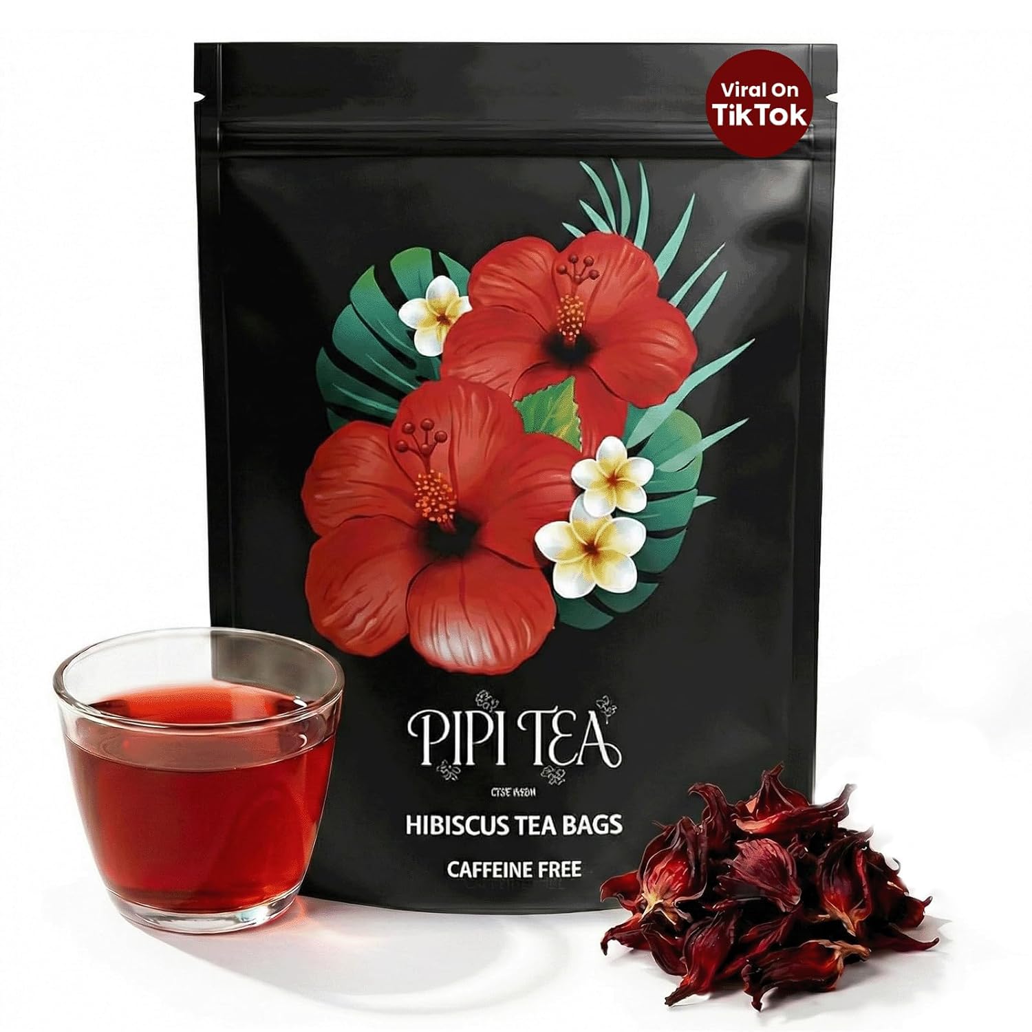 Pipi Tea Hibiscus Tea Bags Organic,100% Natural Organic Hibiscus Tea Bags,Natural Sweet & Sour Flavor,Caffeine-Free,30 Bags (1 Bag)